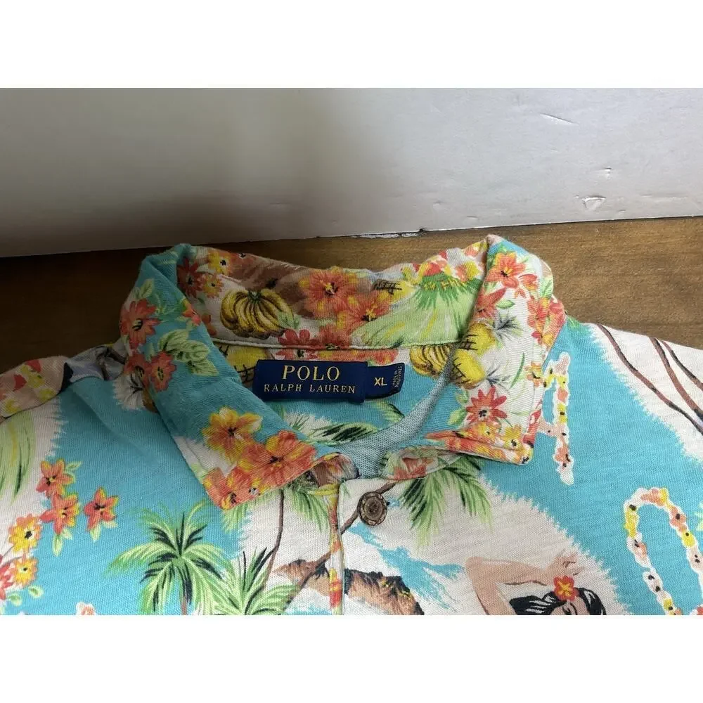 Polo Ralph Lauren Hawaiian Polo Mens XL Floral Hula Girls All Over Print